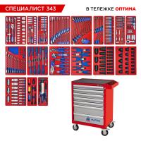 Набор инструментов 343 предмета, "СПЕЦИАЛИСТ 343", в красной тележке МАСТАК 52-07343R