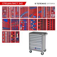 Набор инструментов 343 предмета, "СПЕЦИАЛИСТ 343", в серой тележке МАСТАК 52-07343G