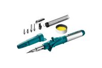 Газовый паяльник KRAFTOOL SolderPro 120K, набор 10-в-1, 30-120 Вт, горелка, фен, пьезоподжиг, 1300°С, 55503-H10