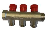 Коллектор GENERAL FITTINGS для горячей воды, вентили, никелированная латунь, вход 3/4" - 3 выхода 1/2"
