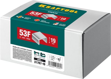 KRAFTOOL скобы тип 53F (D/056), 19 мм, калибр 23GA. 5000 шт (31787-19)
