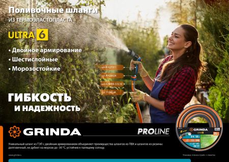 GRINDA ULTRA 6, 3/4″, 50 м, 25 атм, шестислойный, двойное армирование, поливочный шланг, PROLine (429009-3/4-50)