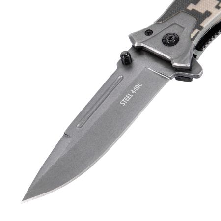 Нож складной, многоцелевой, системы Liner-Lock, с накладкой G10 на прямой рук-ке+стеклобой Denzel