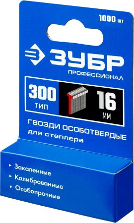 ЗУБР гвозди тип 300 (47/J/F), 16 мм, калибр 18GA. 1000 шт. Профессионал (31643-16)