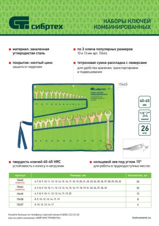 Набор ключей комбинированный 6-32 мм, 22 шт, желтый цинк Сибртех