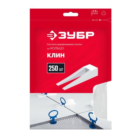 ЗУБР СВП КОЛЬЦО, клин 250 шт, система выравнивания плитки (3387-250)