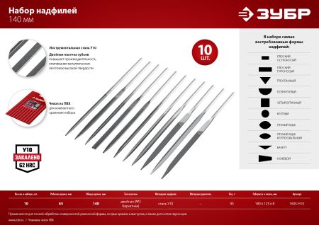 ЗУБР 10 шт, 140 мм, набор надфилей в чехле (1605-H10)