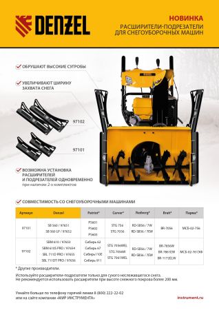 Расширители-подрезатели для снегоуборочных машин 97651-97652, 2 шт. Denzel