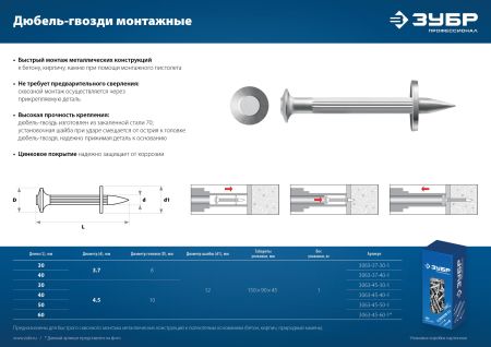 ЗУБР ДГМ, 40 x 3.7 мм, цинк, 1 кг, монтажный дюбель-гвоздь , Профессионал (3063-37-40-1)