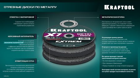KRAFTOOL X7-EXTREM 230x1.6 мм по металлу отрезной диск для УШМ (36257-230-1.6)