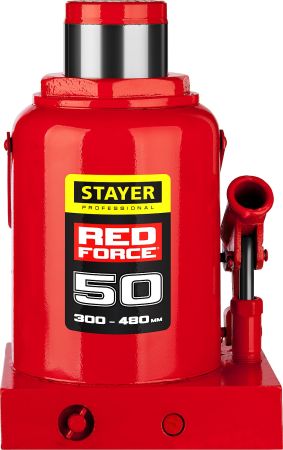 STAYER RED FORCE, 50 т, 300 - 480 мм, бутылочный гидравлический домкрат, Professional (43160-50)