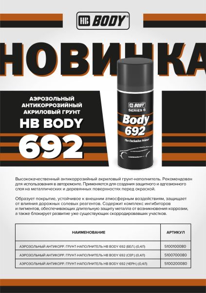 Body 692 акриловый грунт наполнитель спрей, 0.4 л.