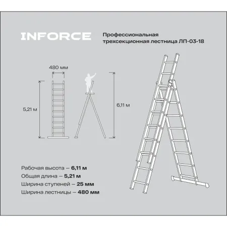 Профессиональная трехсекционная лестница Inforce ЛП-03-18