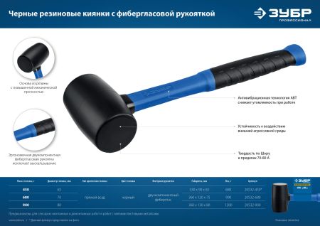 ЗУБР 680 г, чёрная, резиновая киянка, Профессионал (20532-680)
