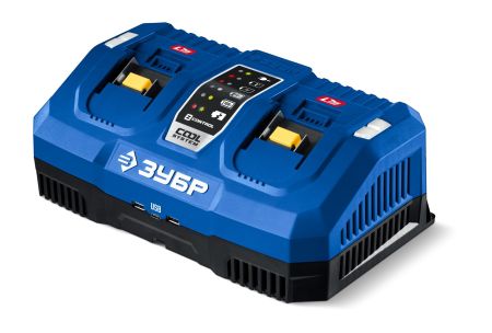 ЗУБР Turbo CHARGE, 20 В, 2 порта, 2 х 9 А, зарядное устройство для LMS АКБ, ПРОФЕССИОНАЛ (TC-20-2)