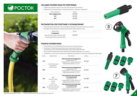 РОСТОК НП-12, 1/2″, фурнитура для подключения, пистолет 7 режимов, поливочный набор (427368)