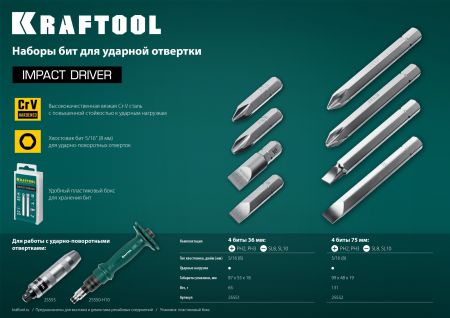 KRAFTOOL 75 мм, 4 шт, набор бит для ударной отвертки (25552)