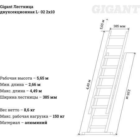 Двухсекционная лестница Gigant L-02