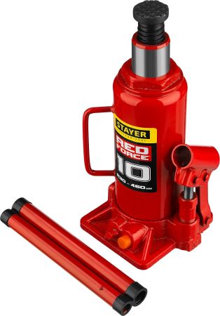 STAYER RED FORCE, 10 т, 230 - 460 мм, бутылочный гидравлический домкрат, Professional (43160-10)
