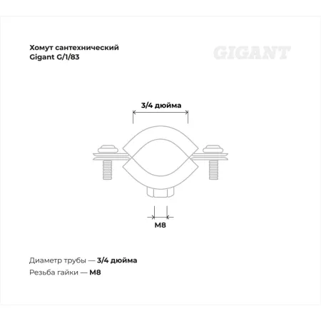 Сантехнический хомут для труб с гайкой Gigant G/1/83