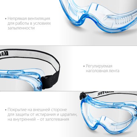 KRAFTOOL PANORAMA защитные очки закрытые, прозрачные, защита от царапин и запотевания, UV 380, оптический класс 1 (11008)