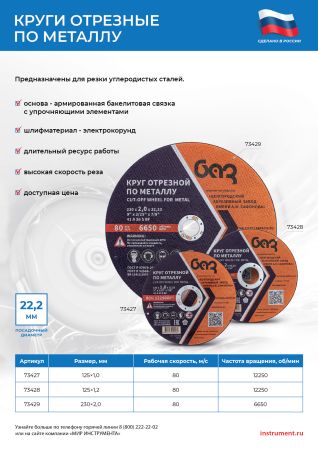 Круг отрезной по металлу, 125 х 1,0 х 22,2 мм (БАЗ)