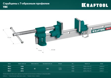 KRAFTOOL TBC/5 1330/55 мм, струбцина с Т-образным профилем (вайма) (32303-5)