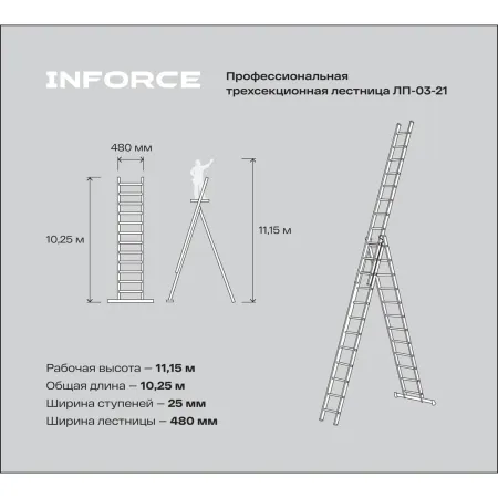Профессиональная трехсекционная лестница Inforce ЛП-03-21
