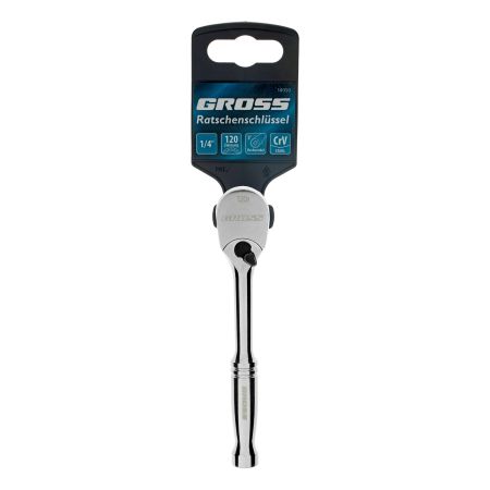 Ключ-трещотка 1/4", CrV, 120 зубьев, цельнометаллический, хром Gross